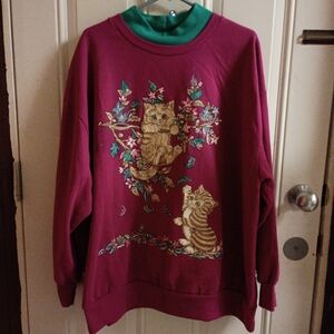 2/$10 Vintage Basic Editions Kitty Faux Layered Sweatshirt Size 2X